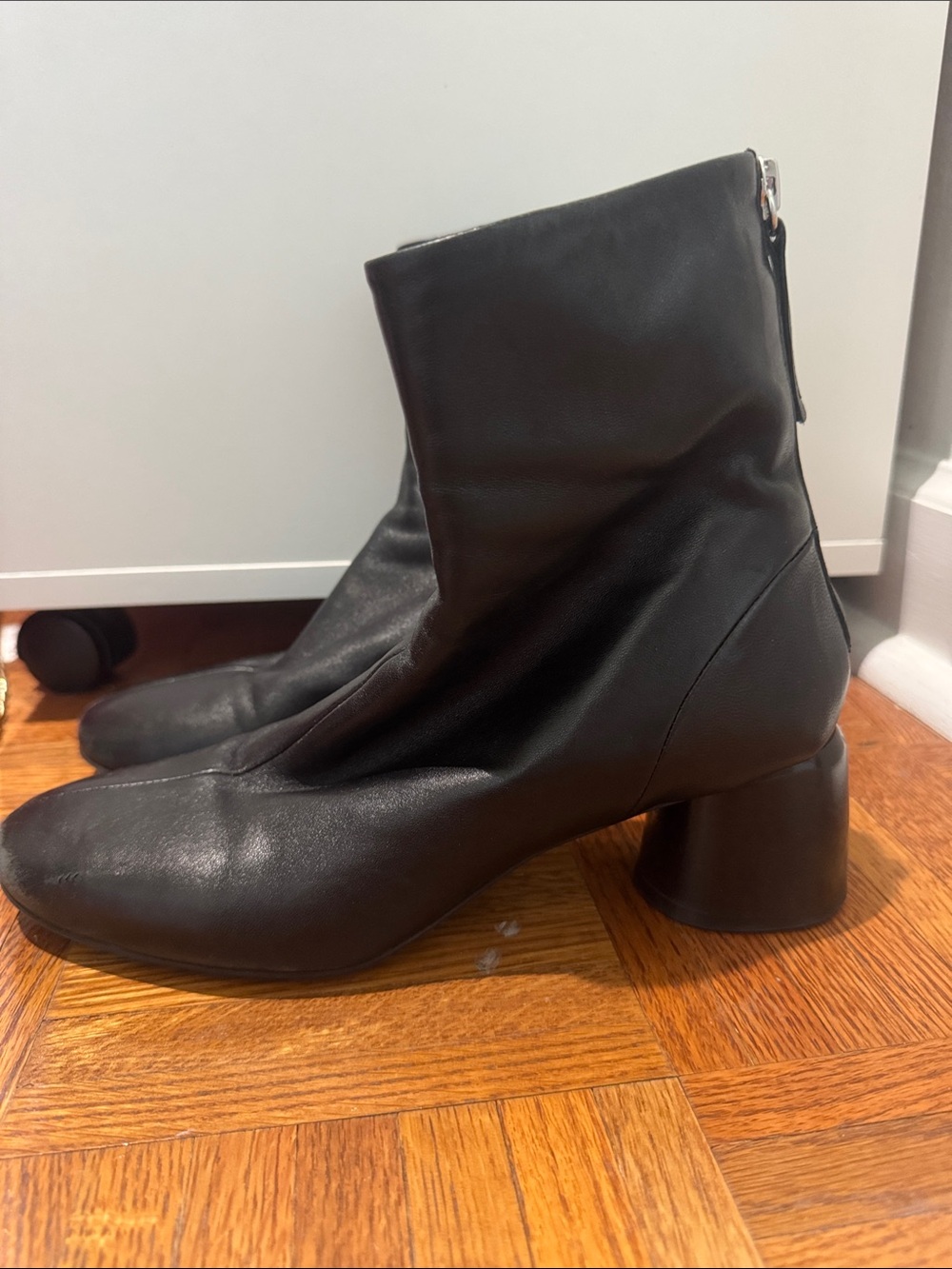 Halmanera Black Mid-Heel Ankle Booties with Back Zip